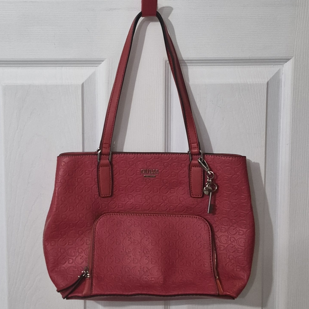 Guess Cherry Red Embossed Shoulder Bag